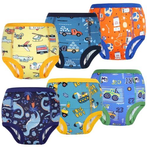 FLYISH DIRECT Cotton Potty Training Pants 6 Packs, Absorbent and Reusable Potty Pants for Toddler Boys and Girls, Toilet Training Underwear, Blue and Yellow, 3 Years