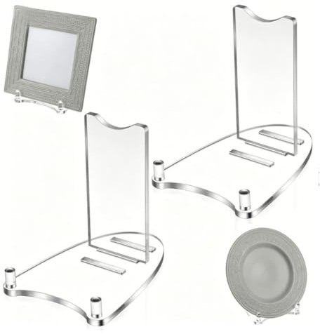 Eminchu Justerbar Akrylplatta Display Stand Set med 2 för 7 Tums Tallrikar och Konstverk Hållbar Transparent Hållare (Rensa)