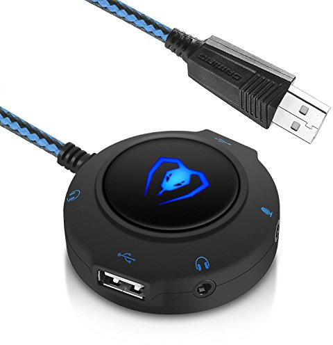 Micolindun External Sound Card USB Hubs Audio Adapter to USB Port & 3.5mm Audio & Micro Jack for PC Laptop. Plug and Play (Blue)