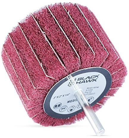 BHA Mounted Interleaf Flap Wheels for Sanding and Finishing, 3” x 2” x 1/4”, Red (Medium) - 5 Pack