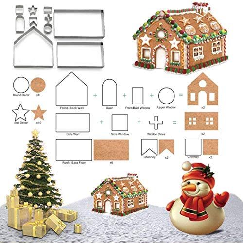 Ausstechformen Weihnachten Lebkuchenhaus Ausstecher Set, FantasyDay 10 Stück Edelstahl Plätzchen Ausstecher Keksausstecher Xmas Cookie Cutters für Motivtorten Geburtstag Torten Fondant Kekse Sandwich