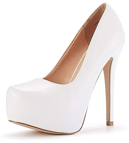 DREAM PAIRS Escarpins Femme Talon Haut Sexy, Chaussures Plateforme Élégantes à Talon Aiguille Fin, Escarpins pour Soirée, Mariage, Fête, Party,Size 39,Blanc/PU,Swan_30