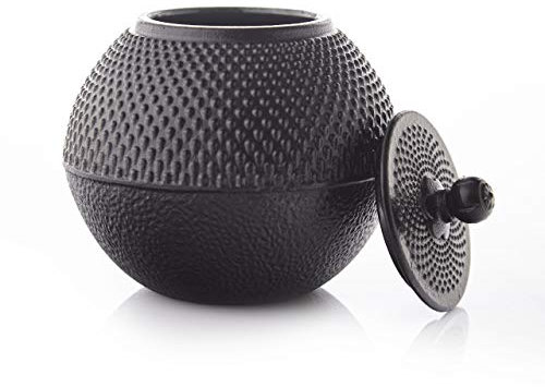 Lumaland Boîte à thé en fonte 750 ml | Boîte japonaise Tetsubin Hobnail | Boîte de rangement pour thé, sucre, candi | Sucrier & boîte à provisions | Avec revêtement émaillé, couvercle inclus