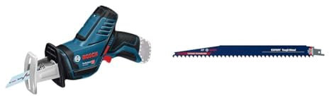 Bosch Professional Säbelsäge GSA 12V-14 (inkl. 2 Sägeblätter, ohne Akkus und Ladegerät) + 1x Expert ‘Tough Wood’ S 1242 KHM Säbelsägeblatt (für Druckimprägniertes Holz, Bauholz, 300 mm, Zubehör)