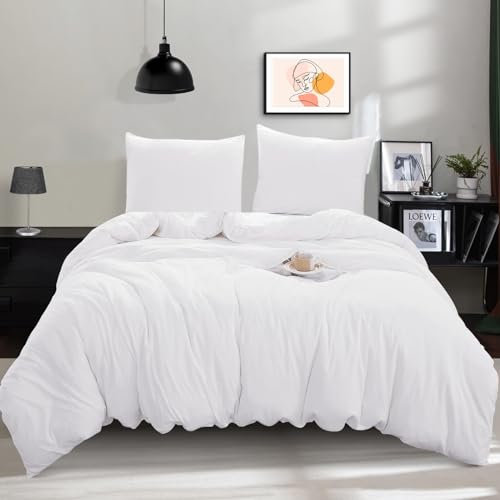 ohano Bettwäsche 135x200 2 Teilig Bettbezug Bettwäsche-Sets,Mikrofaser Bettbezug 135x200 cm + 1 Kissenbezug 80x80 cm mit Reißverschlus,kuschelig weich,Ganzjahres Bettwäsche-Sets-Weiß