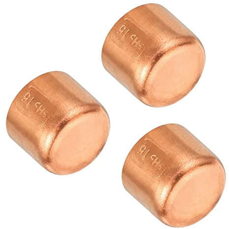 PATIKIL 15.07mm(0.59) ID Kupfer Leitung Ende Kappe 3Pack Kupfer Fitting Kappe Schweiß Stecker Lötmittel Anschluss für Klempnerei HVAC Klimagerät