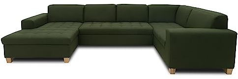 DOMO. collection Sugar - Sofá con función de Descanso, diseño Moderno, Forma de U, 162 x 333 x 199 cm, Color Verde