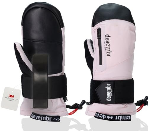 devembr Ski-Fäustlinge mit Handgelenkschützern, Warme Snowboard-Fäustlinge, Wasserdicht, Rosa, S