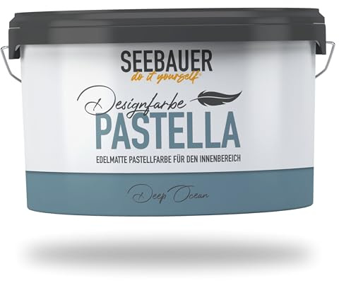 SEEBAUER diy Pastellfarbe PASTELLA Blau 2,5L (Deep Ocean) Edelmatte Wandfarbe Petrol - Innenfarbe sehr hohe Deckkraft - Matt, Abwaschbar und Tropffrei