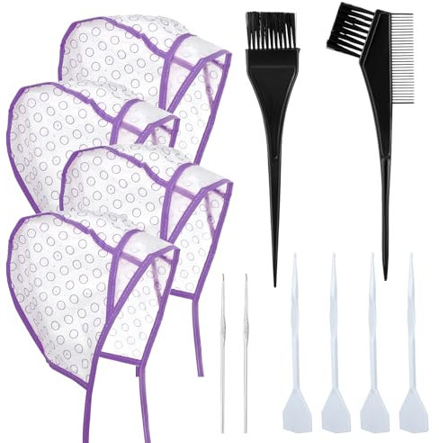 Bewudy Hair Highlighting and Coloring Kit with 12 Frosting Caps, Hooks for Salon Dyeing and Hairdressing (Purple)