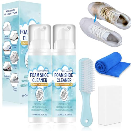 Twshiny White Shoe Cleaner,200ML Trainer Cleaner Shoe Cleaning Kit for White Shoes, Suede, Leather, Tennis, Boots Remove Dirt & Stains