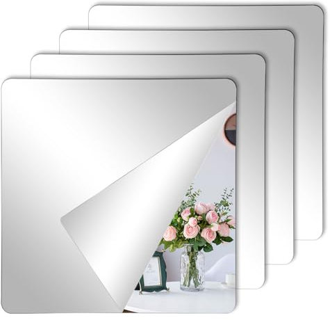 KITDAHOM 4 Stück Klebespiegel Selbstklebend 20x20cm – 2mm Dickes Acrylmaterial – Flexibler Mirror ohne Glas – ideal für Badezimmer, Wohnzimmer, Schlafzimmer, Wände und Schränke