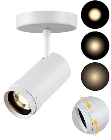 Opulux 9W LED Zoomable Ceiling Spotlight, Dimmable Directional Wall Surface Fixture, Adjustable Beam Angle 10°–55°, Wired Home Indoor Accent Lighting for Corridor, Picture, Modern Interiors, White