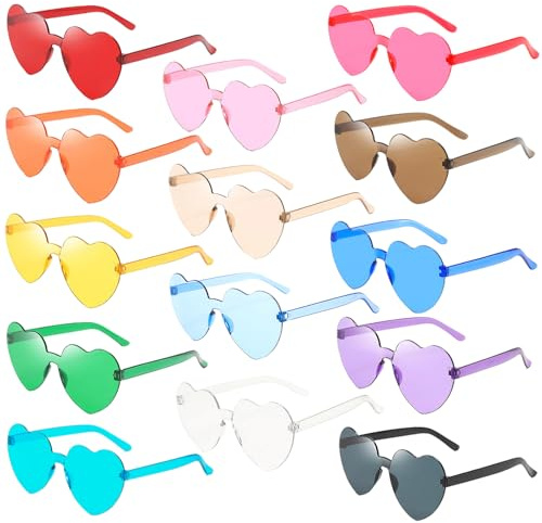 GQBVPN 14 paires Lunettes Coeur, Lunettes Soleil Sans Monture en Forme Coeur, Lunettes de Couleur Bonbon, Lunettes de Soleil, Adaptées au Carnaval, Noël, Fêtes d'Anniversaire