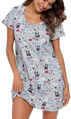 MIA LUCCE Camicette da Notte Donna Estate Cotone Camice Donna Estate Morbido Stampato Vestiti Vestaglia da Casa Signora S-XXXL, Cane grigio, XXL