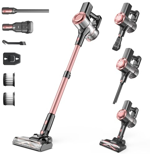 Hysinixs Cordless Vacuum Cleaner, Powerful Lightweight Stick Vacuum with Self-Standing, Anti-Tangle, 8-in-1 Rechargeable Vacuum Cleaners for Home, Hardwood Floors, Carpet, Pet Hair
