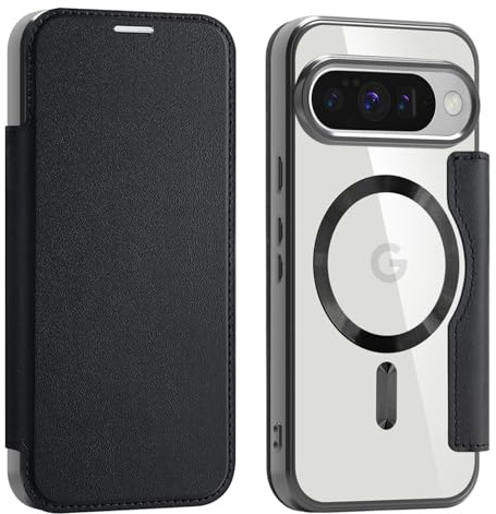 MODFYN Magnetiskt fodral för Google Pixel 10/10 Pro, PU-läder klart vikbart fodral plånbok, RFID-blockerare, mobiltelefonfodral med kortplatser, stötsäkert skyddsfodral för Google Pixel 10. Flip svart