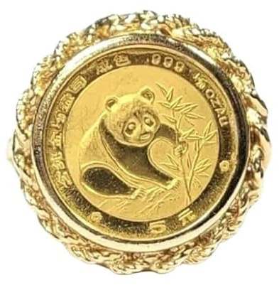 santosh-enterprises-925 Sterling Silver 14K Yellow Gold Finish 20MM Chinese Coin Panda Bear Coin Ring, Women's All Size (white, 7.5)