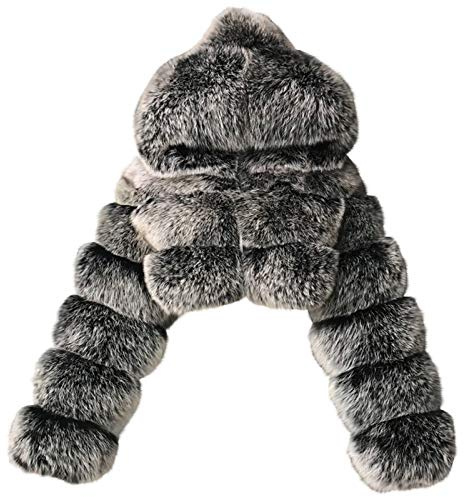 NZYIHAO Giacca corta in pelliccia sintetica da donna, con cappuccio, giacca invernale in finta pelliccia, elegante e soffice, aperta sul davanti, calda e spessa, in pelliccia sintetica, grigio scuro