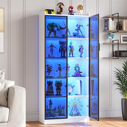 FREDEES LED Display Cabinet with 2 Doors and Adjustable Shelf, 165CM, White