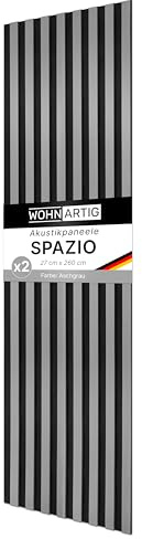 wohnartig® Akustikpaneele SPAZIO 1,404 m² – 260 cm x 54 cm* Set – (Set = 2 Stück 260 cm x 27 cm) | Farbe: Aschgrau | Wandverkleidung | Akustikpaneel | Wandpaneele auf Filz | Akustikfilz