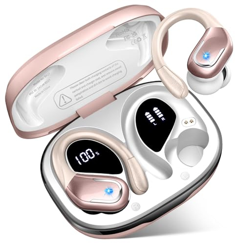 Cuffie Bluetooth Sport, 75 Ore Auricolari Bluetooth 5.4 con 4 ENC Mics, Stereo Cuffiette Bluetooth Antirumore, IP7 Impermeabili Cuffie Wireless con Display LED, Cuffie Senza Filo per Palestra/Running