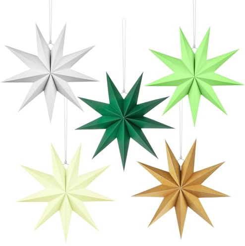 Vicloon 5 Pezzi Stelle di Carta da Appendere, 50cm Decorazione Stella di Carta 9 Punte, 5D Addobbi Natalizi Stella per Decorazione Finestra, Natale, Avvento, Festa, Compleanno, Matrimonio(3 colori)