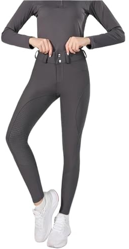 GIYXHU Ridbyxor knapp dragkedja ridbyxor dam ridning leggings knäbyxor full silikon sport tights utrustning, Mörkgrått, S