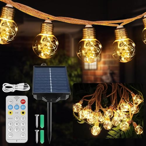 Facarler Guirlande Guinguette Extérieur 8M, Guirlande Lumineuse Solar avec 16 G50 LED Ampoules IP65 Imperméable, Blanc Chaud Chaîne Lampes Solaires pour Jardin Balcon Patio Pergola