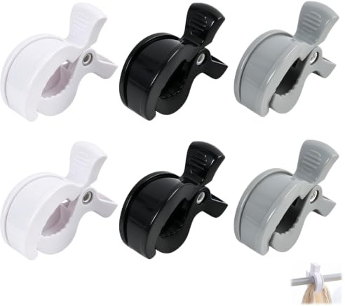 Pinzas Universales para Cochecito de Bebé, Pack de 6 | Clips para fijar juguetes, ropa o mantas en cochecitos, Blanco y Negro