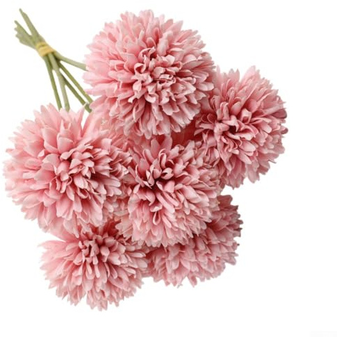 Naturtrogna silkesblommor 6 st maskros hyacint hortensia 29 cm falska växter för hem bröllop bordsuppsats bordsdekoration (AL3-064 mörkrosa)