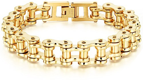 JewelryWe Herr rostfritt stål punk rock mekanisk stil cykel cyklist kedja armband ram handled, 21.5 centimeters, Rostfritt stål