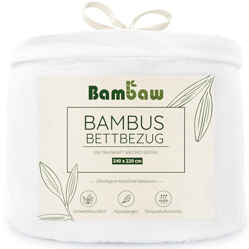 Bambaw King Size Bamboo Duvet Cover, 240x220 cm, Anti Allergy Bedding, 100% Bamboo Sheet, Soft & Breathable Cool Sheets for Summer, Cooling Bedding King Size, Summer Duvet Cover 240x220 cm (White)