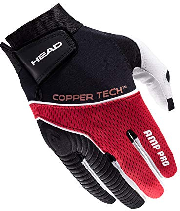 HEAD Leather Racquetball Glove - AMP Pro Copper Tech Glove for Right & Left Hand - Black/Silver/Red, Right - Large