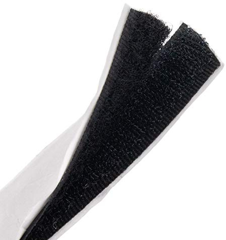 Kardborreband självhäftande 5 meter lång 20 mm bred svart, set krokar och fleece