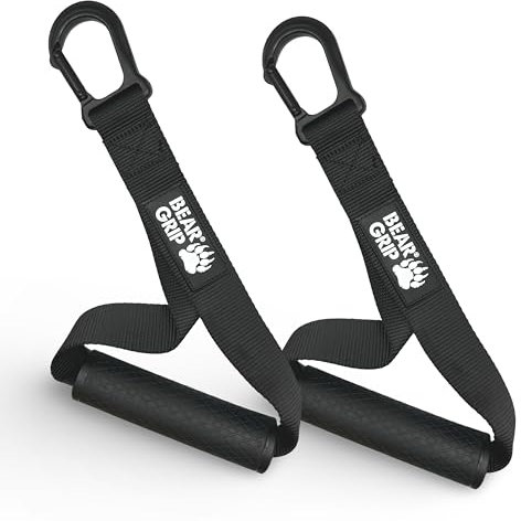 BEAR GRIP - Cable Machine Handles, Resistance Band Handles, Strong Nylon Webbing and D-Ring for gym and home workouts (Sold in Pairs)