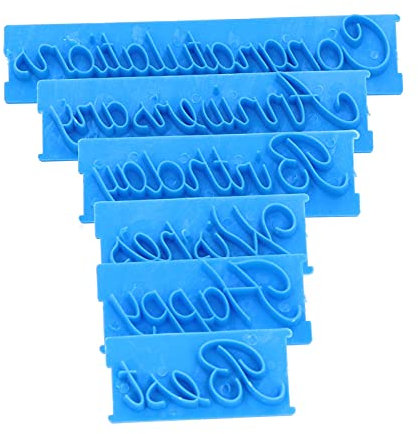 6Pcs Cake Mold Words Stamp, Happy Birthday Best Wishes Congratuation Anniversary, Food Grade Plastic Non Stick Easy Clean Handwritten Letter Cutter Set for DIY Cake Cookies Pastry