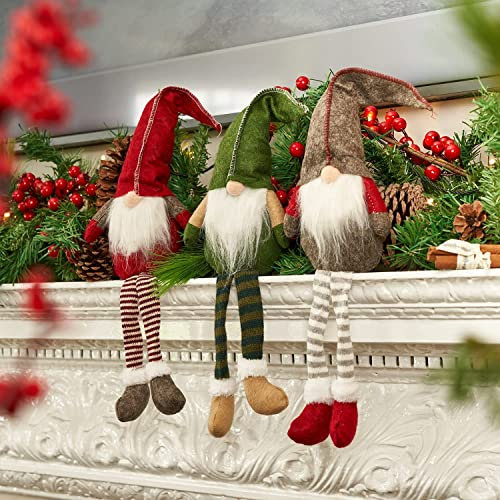 LATERN 3Pcs Christmas Plush Figurines, Gnome Christmas Ornaments Handmade Swedish Tomte Gnome Plush Scandinavian Santa Elf Long Legs Figurine for Christmas Table Fireplace Home Decor (51.5 x 11.5cm)