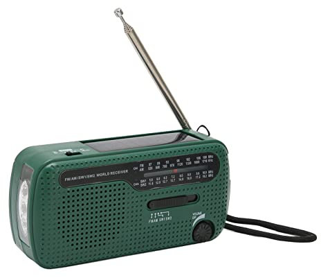 AM/FM/SW1/SW2 Hand Crank Solar Radio, Battery Operated Radio with LED Flashlight, Solar Radio for Latest News, Talk Shows, Music(green)