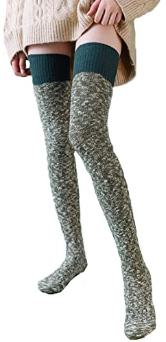 YAMEE Chaussettes Hautes Femme Chaud,Chaussettes Montantes Femme Classique,Chaussettes Tricotées Femme Doux Cuisse Haute,Chaussettes D'hiver Longues Chaudes pour Ski,Randonnée,Cyclisme,Sport d'hiver