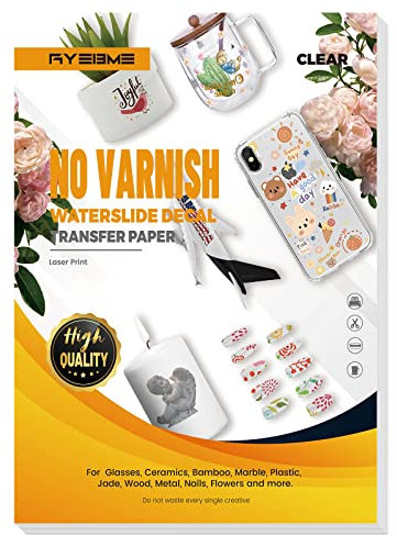 Ryebme wasserschiebefolie für laserdrucker wasserschiebefolie kerzen tattoo folie A4 X 25 Blatt für helle Farbe kerzen Spielzeugmodelle,Tassen,Keramik, Glas, Kunststoff (klar)