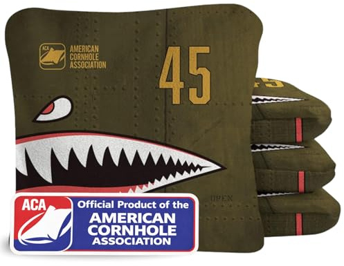 ACA Synergy Pro professionella Cornhole-väskor dubbelsidig reglering 6 x 6 set med 4 patriotisk bomber oliv