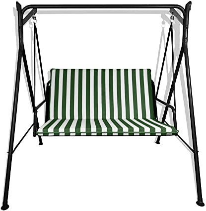 Il Tuo Artigiano Design Cuscino fasciato per dondolo da giardino 2, 3 e 4 posti spessore 8 cm (3 posti, 140x50 cm, Bianco e Verde)