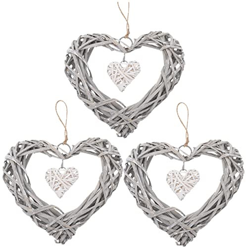 Alipis 3pcs Heart Craft Hanging Xmas Door Wreath Wedding Heart Wicker Wreath Rattan Wicker Shaped Grapevine Christmas Tree Handicrafts Willow