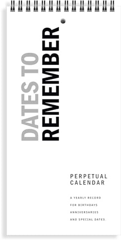 v2croft Perpetual Calendar, 5 x 10 Minimalist Special Event Reminder Calendar Book, Sprial Monthly and Daily Wall Hanging Organizer for Important Dates, Birthdays, Anniversaries (White)