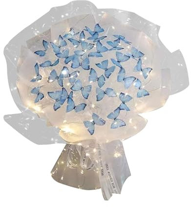 Jlobnyiun Ramo de Mariposas Artesanal - Flor Artificial Exquisita, Ramos Únicos con Luces LED para Bodas y Citas Románticas