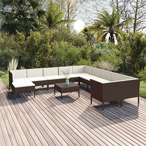 QZZCED Terrassengarnitur Gartenmöbel-Sets Balkonmöbel-Set Garten-Loungemöbel 12-TLG. Garten-Lounge-Set mit Auflagen Poly Rattan Braun für Garten, Terrasse und Balkon