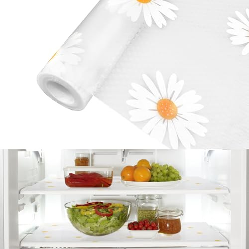 Alfombras de Refrigerador Antiincrustante, 30×300cm Alfombrillas Nevera EVA Antideslizante Antimoho Lavables Multifuncional Alfombrillas de Refrigerador para Cajones Mostrador de Cocina (Margarita)