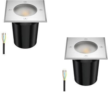 ledscom.de 2 Stück Boden-Einbauleuchte RELI für außen, IP67, edelstahl, gefrostet, 11 x 11cm, inkl. 7,6W LED Lampe 1103lm, 33°, warmweiß
