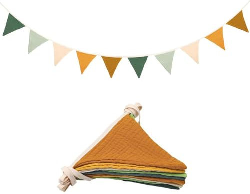 Dinghaole Fabric Bunting Banner,2.6m Cotton Bunting,Double Sided Colorful Cotton Bunting Garland,for Nursery Bedroom Birthday Wedding Garden Tea Shower Decoration,Triangle Baby Bunting(Morandi GREEN)